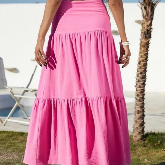 High Waist Ruffle Hem Skirt PINK - Picture 4 of 8